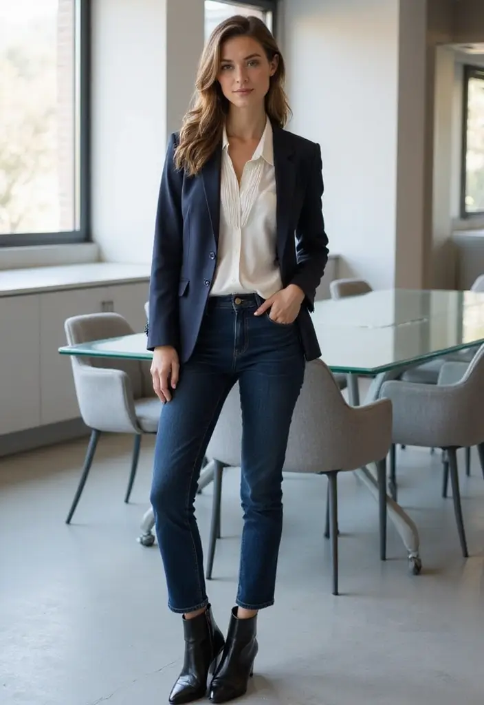 21 Stylish Business Casual Looks for Women That Will Turn Heads at Work! - 1. The Classic Blazer and Denim Combo