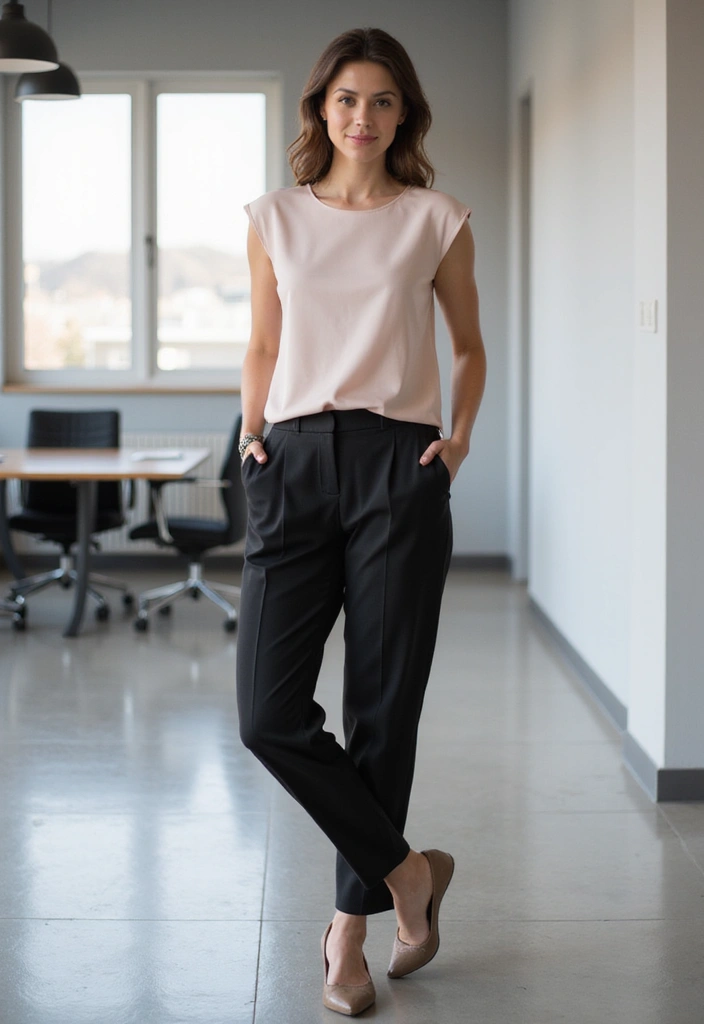 21 Stylish Business Casual Looks for Women That Will Turn Heads at Work! - 15. The Feminine Cap-Sleeve Top