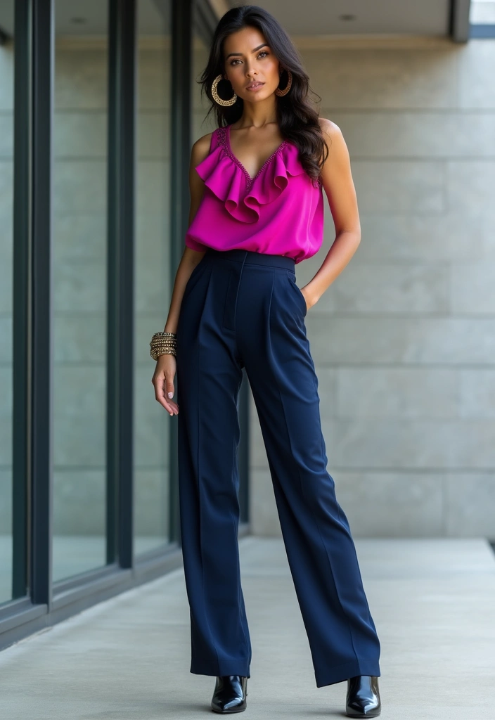 21 Stylish Business Casual Looks for Women That Will Turn Heads at Work! - 3. Tailored Trousers and a Statement Top