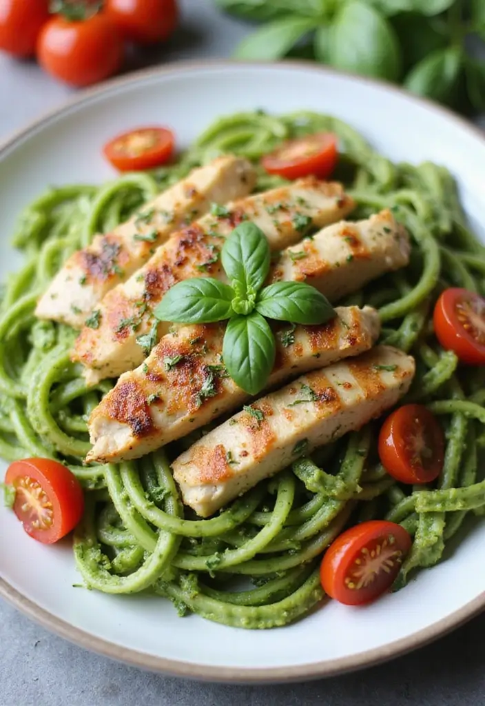 15 Healthy Dinner Ideas That Are Tasty and Guilt-Free (Try #8 Tonight!) - 15. Pesto Zoodles with Grilled Chicken